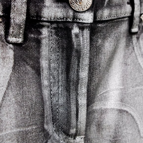 Versace Silver Painted Jeans - Picture 5 of 14